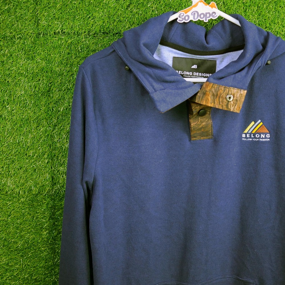 Belong Designs Snap Neck Hoodie - Navy Blue - Men Size L
